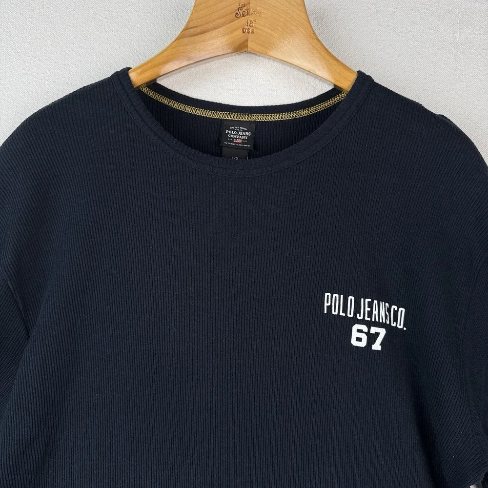 Ralph Lauren Polo Jeans Co Navy Men's Large‎ 67 Blue Ribbed Short Sleeve Shirt